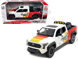 2024 Toyota Tundra TRD Off Road Edition Pickup Truck White and Red with TRD Stripes with Sunroof and Wheel Rack Limited Edition to 2400 pieces Worldwide 1/24 Diecast Model Car H08778-MJS01