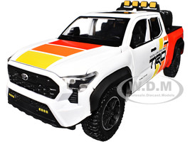 2024 Toyota Tacoma TRD Off Road Edition Pickup Truck White and Red with TRD Stripes with Sunroof and Wheel Rack Limited Edition to 2400 pieces Worldwide 1/24 Diecast Model Car H08778-MJS01