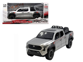 2024 Toyota Tundra TRD Off Road Edition Pickup Truck Silver Metallic with TRD Stripes with Sunroof and Wheel Rack Limited Edition to 2400 pieces Worldwide 1/24 Diecast Model Car H08778-MJS02