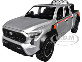 2024 Toyota Tacoma TRD Off Road Edition Pickup Truck Silver Metallic with TRD Stripes with Sunroof and Wheel Rack Limited Edition to 2400 pieces Worldwide 1/24 Diecast Model Car H08778-MJS02