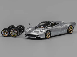 Pagani Huayra Codalunga Silver Metallic with Sunroof and Extra Wheels 1/64 Diecast Model Car CM Model CM64-CODALUNGA-03
