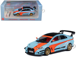 Mitsubishi Lancer Evolution X Varis RHD Right Hand Drive Light Blue with Black Top and Orange Stripes 1/64 Diecast Model Car CM Model CM64-EVOX-01
