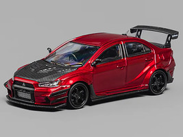 Mitsubishi Lancer Evolution X Varis RHD Right Hand Drive Red Metallic with Carbon Hood 1/64 Diecast Model Car CM Model CM64-EVOX-14