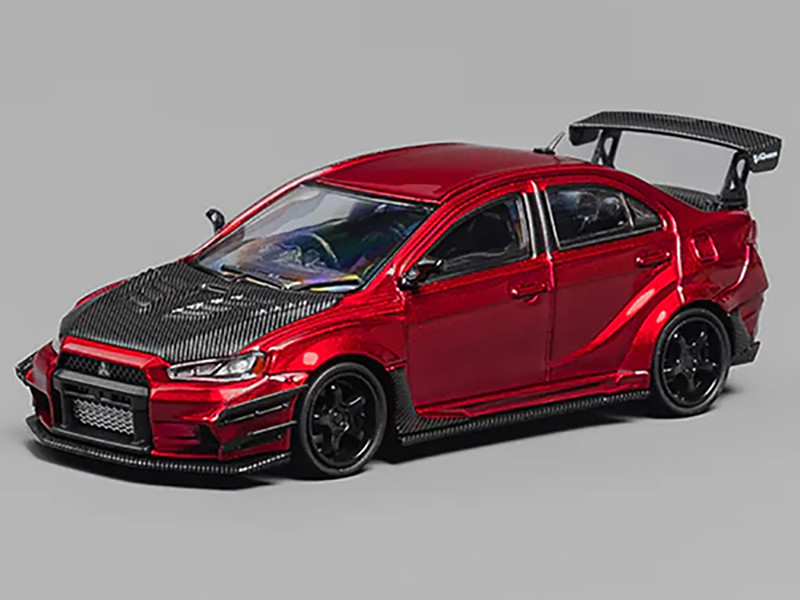 Mitsubishi Lancer Evolution X Varis RHD Right Hand Drive Red Metallic with Carbon Hood 1/64 Diecast Model Car CM Model CM64-EVOX-14