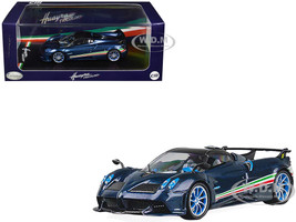 Pagani Huayra Tricolore Blue Carbon Metallic with Black Carbon Top and Italian Flag Stripes 1/64 Diecast Model Car CM Model CM64-HUAYRATRICOLORE-01