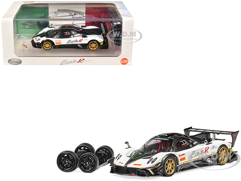 Pagani Zonda Revolucion White and Carbon with Extra Wheels 1/64 Diecast Model Car CM Model CM64-REVOLUCION-08