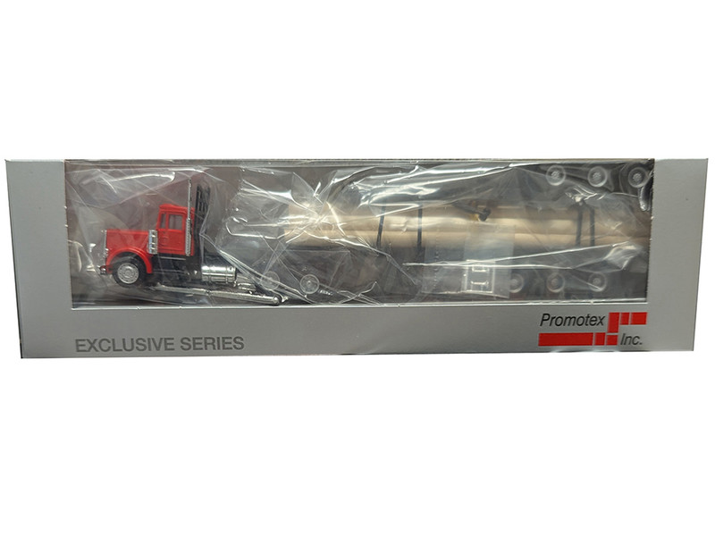 Peterbilt Super B Log Truck and Trailer Red with Log Accessories 1/87 (HO) Plastic Model Car Promotex 006613R