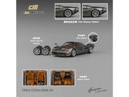 Pagani Huayra Codalunga Gun Metal Gray Metallic with Sunroof and Extra Wheels 1/64 Diecast Model Car CM Model CM64-CODALUNGA-04