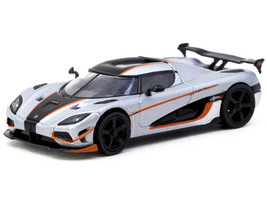 Koenigsegg Agera RS Moon Silver Metallic with Black and Orange Stripes Global64 Series 1/64 Diecast Model Tarmac Works T64G-TL005-MS