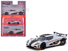 Koenigsegg Agera RS Moon Silver Metallic with Black and Orange Stripes Global64 Series 1/64 Diecast Model Tarmac Works T64G-TL005-MS
