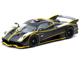 Pagani Huayra R Matt Black with Silver Accents and Yellow Stripes Global64 Series 1/64 Diecast Model Tarmac Works T64G-TL035-MBS