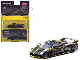 Pagani Huayra R Matt Black with Silver Accents and Yellow Stripes Global64 Series 1/64 Diecast Model Tarmac Works T64G-TL035-MBS