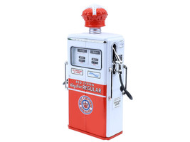 1954 Tokheim 350 Twin Gas Pump Red Crown Gasoline White and Red Vintage Gas Pumps Series 17 1/18 Diecast Replica Greenlight 14170C