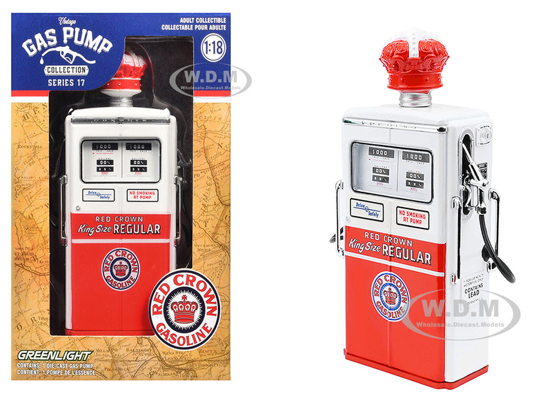 1954 Tokheim 350 Twin Gas Pump Red Crown Gasoline White and Red Vintage Gas Pumps Series 17 1/18 Diecast Replica Greenlight 14170C