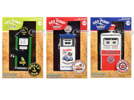 Vintage Gas Pumps Series 17 Set of 3 Pumps 1/18 Diecast Models Greenlight 14170-A-B-C