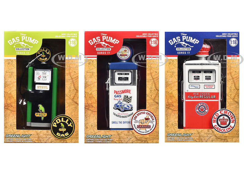 Vintage Gas Pumps Series 17 Set of 3 Pumps 1/18 Diecast Models Greenlight 14170-A-B-C