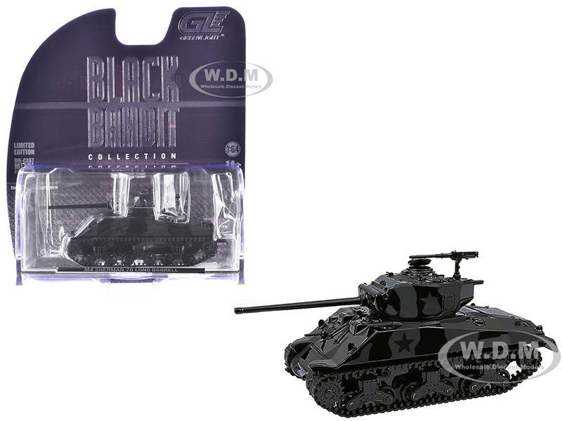 M4 Sherman 76 Long Barrell Tank Black Camouflage Black Bandit Series 30 1/64 Diecast Model Car Greenlight 28170D