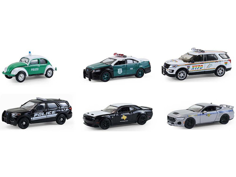 Hot Pursuit Series 47 Set of 6 Police Cars 1/64 Diecast Model Cars Greenlight 43050SET