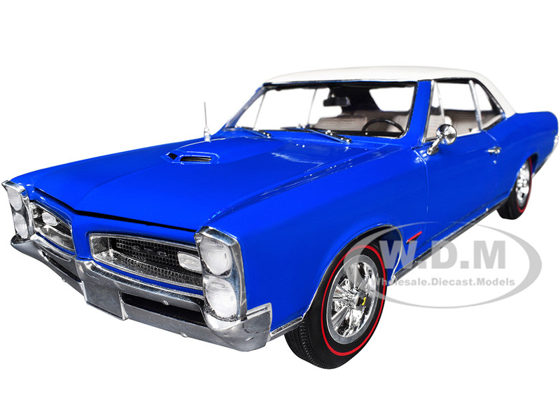1966 Pontiac GTO Barrier Blue with White Top and Interior 1/18 Diecast Model Car Highway 61 HWY-18047