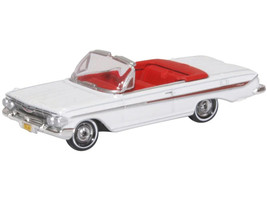 1961 Chevrolet Impala Convertible Ermine White with Roman Red Interior 1/87 (HO) Scale Diecast Model Car Oxford Diecast 87CI61003