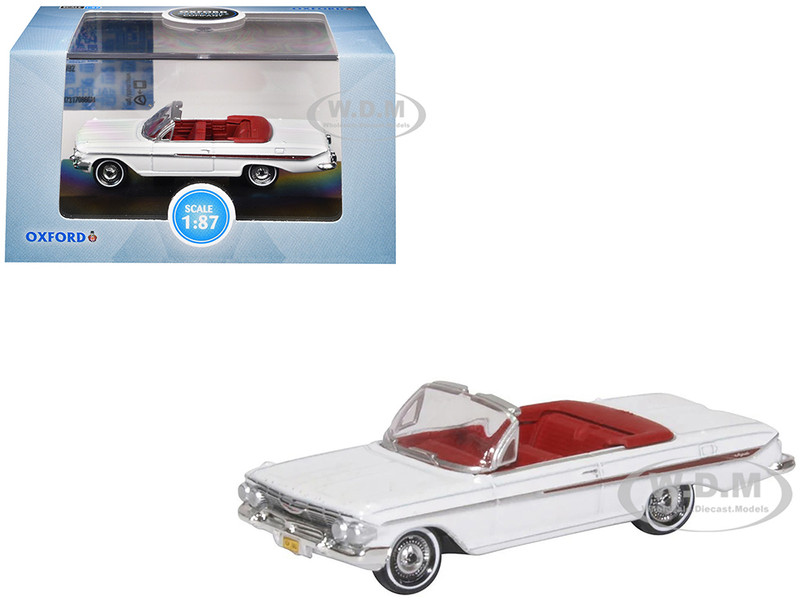 1961 Chevrolet Impala Convertible Ermine White with Roman Red Interior 1/87 (HO) Scale Diecast Model Car Oxford Diecast 87CI61003