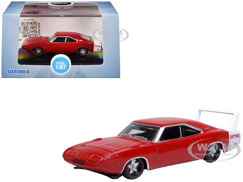1969 Dodge Charger Daytona Red with White Stripe 1/87 (HO) Scale Diecast Model Car Oxford Diecast 87DD69005