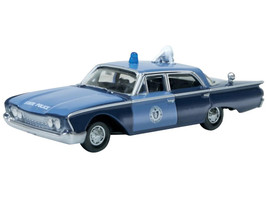 1960 Ford Fairlane Sedan Massachusetts State Police Radar Car Blue Two Tone 1/87 (HO) Scale Diecast Model Car Oxford Diecast 87FF60002
