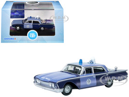 1960 Ford Fairlane Sedan Massachusetts State Police Radar Car Blue Two Tone 1/87 (HO) Scale Diecast Model Car Oxford Diecast 87FF60002