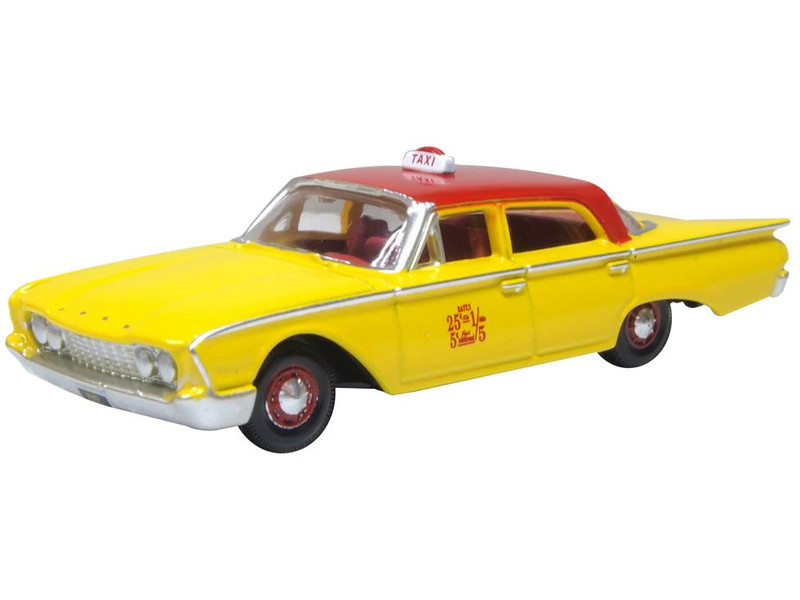 1960 Ford Fairlane Sedan NYC Taxi Yellow with Red Top and Interior 1/87 (HO) Scale Diecast Model Car Oxford Diecast 87FF60003