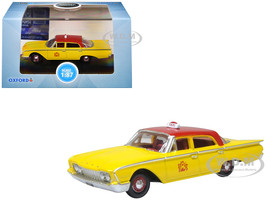 1960 Ford Fairlane Sedan NYC Taxi Yellow with Red Top and Interior 1/87 (HO) Scale Diecast Model Car Oxford Diecast 87FF60003