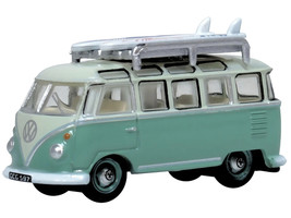 Volkswagen T1 Samba Bus RHD Right Hand Drive Green Two Tone with Surfboards on Roof Rack 1/148 (N) Scale Diecast Model Car Oxford Diecast NVWS005