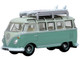 Volkswagen T1 Samba Bus RHD Right Hand Drive Green Two Tone with Surfboards on Roof Rack 1/148 (N) Scale Diecast Model Car Oxford Diecast NVWS005