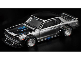 Skyline GT R V8 Drift Hakosuka RHD Right Hand Drive Silver Chrome with Black Hood and Top 1/64 Diecast Model Car Pop Race PR640330