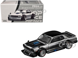 Skyline GT R V8 Drift Hakosuka RHD Right Hand Drive Silver Chrome with Black Hood and Top 1/64 Diecast Model Car Pop Race PR640330