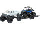 Lifted Pickup Truck White and Polaris RZR XP Turbo Blue with Flatbed Trailer Xtreme Off Road Series Diecast Model New Ray 50066