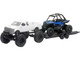Lifted Pickup Truck White and Polaris RZR XP Turbo Blue with Flatbed Trailer Xtreme Off Road Series Diecast Model New Ray 50066