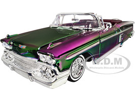 1958 Chevrolet Impala Green and Purple Chrome Custom Wrap Series 1/24 Diecast Model Car Motormax 79082