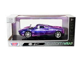 Pagani Huayra Pink and Purple Chrome Custom Wrap Series 1/24 Diecast Model Car Motormax 79084