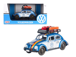 1966 Volkswagen Beetle Off Road #1718 Blue Metallic and White with German Flag Stripes and Roof Rack Accessories 1/24 Diecast Model Car Motormax 79681
