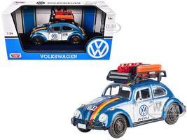 1966 Volkswagen Beetle Off Road #1718 Blue Metallic and White with German Flag Stripes and Roof Rack Accessories 1/24 Diecast Model Car Motormax 79681