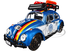 1966 Volkswagen Beetle Off Road #1718 Blue Metallic and White with German Flag Stripes and Roof Rack Accessories 1/24 Diecast Model Car Motormax 79681