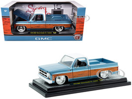 1976 GMC Sierra Grande 15 Pickup Truck Blue Metallic with White Top and Woodgrain Sides Limited Edition to 7050 pieces Worldwide 1/24 Diecast Model Car M2 Machines 40300-136B