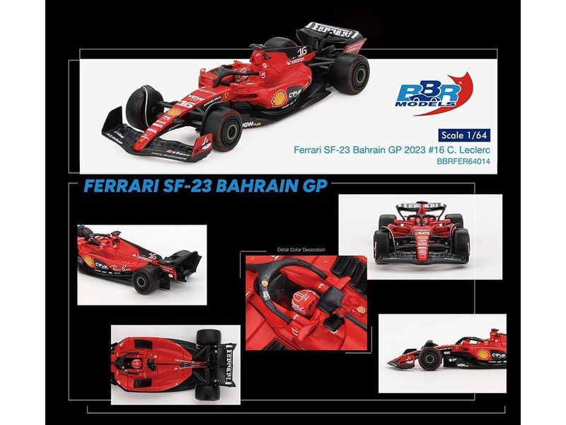 Ferrari SF 23 #16 Charles Leclerc Formula One F1 Bahrain GP 2023 1/64 Diecast Model Car BBR BBRFER64014