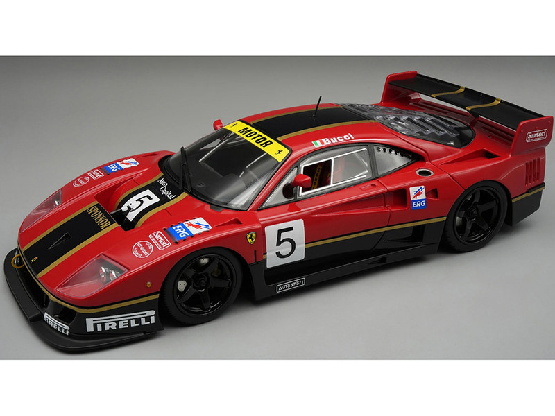 1996 Ferrari F40 LM #5 Stefano Bucci Black with Red Stripes with Display Case Mythos Series Limited Edition to 65 pieces Worldwide 1/18 Model Car Tecnomodel TM18-410H