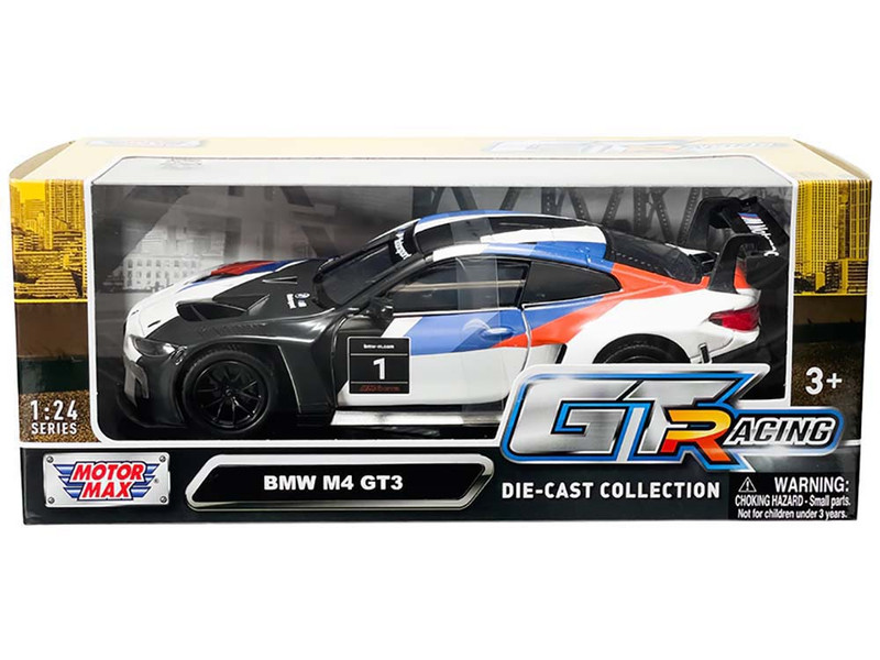 BMW M4 GT3 #1 White with Black Blue and Red Graphics GT Racing Series 1/24 Diecast Model Car Motormax 73912