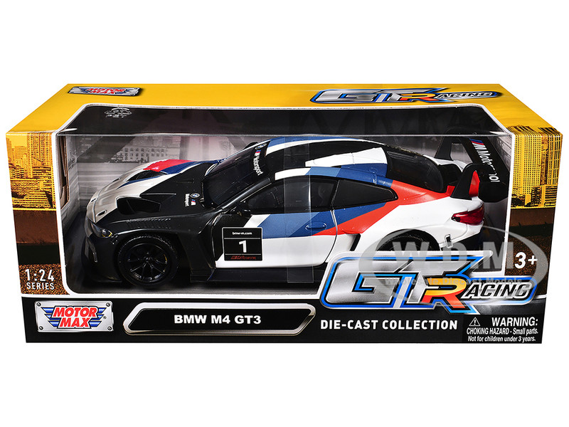 BMW M4 GT3 #1 White with Black Blue and Red Graphics GT Racing Series 1/24 Diecast Model Car Motormax 73912