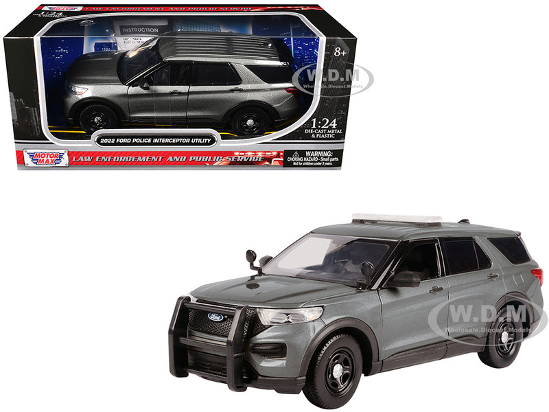 2022 Ford Police Interceptor Utility Unmarked Gray Metallic Builder s Kit Law Enforcement and Public Service Series 1/24 Diecast Model Car Motormax 76988GRY-BB