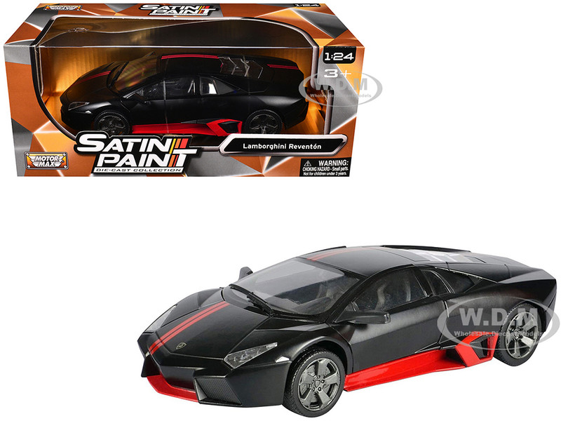 Lamborghini Reventon Matt Black with Red Stripes Satin Paint Series 1/24 Diecast Model Car Motormax 79509