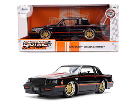 1987 Buick Grand National Black with Matt Red Hood and Stripes Bigtime Muscle Series 1/24 Diecast Model Car Jada 36586