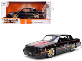 1987 Buick Grand National Black with Matt Red Hood and Stripes Bigtime Muscle Series 1/24 Diecast1987 Buick Grand National Black with Matt Red Hood and Stripes Bigtime Muscle Series 1/24 Diecast Model Car Jada 36586 Model Car Jada 36586